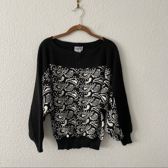 Vintage Black Sweater Dolman Sleeve Paisley Pattern Size medium - Picture 1 of 6